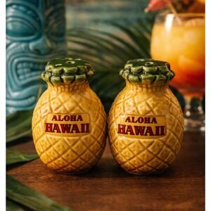 Vintage Aloha Hawaii Pineapple Salt and Pepper Shakers Ceramic Tropical Decor